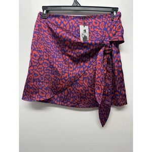 Sincerely Jules Wrap Mini Skirt Leopard Print Elastic Waist Size L Red Purple#33